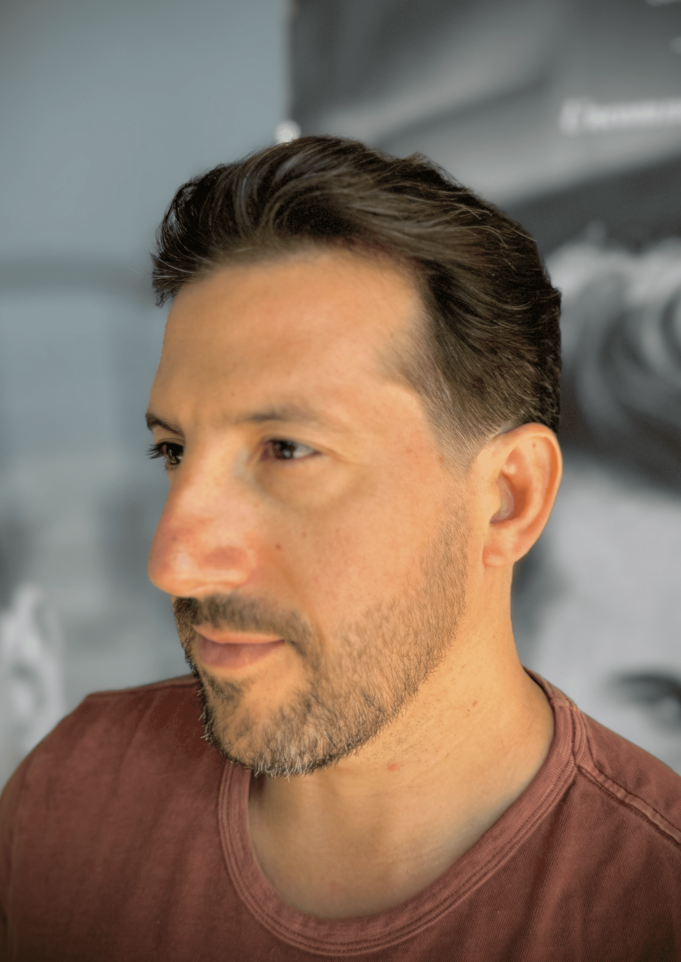 Timeless brunet hairstyle for men with clean lines and a sharp, professional finish by Courtney Palmore.