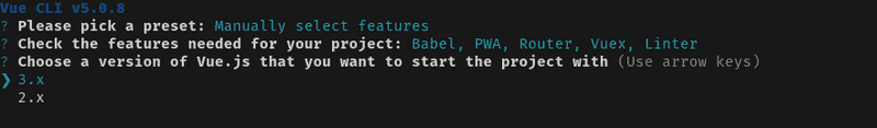 Choosing a Vue version.