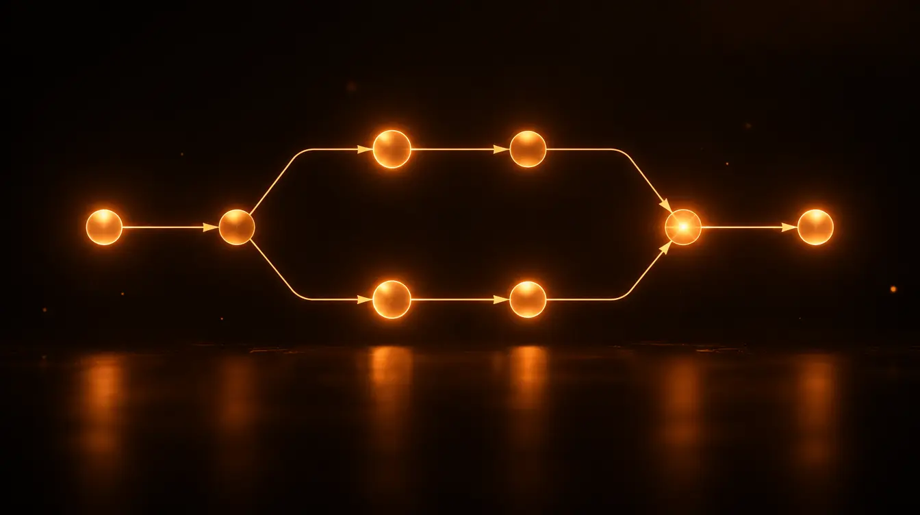 Abstract glowing workflow diagram representing automated business processes