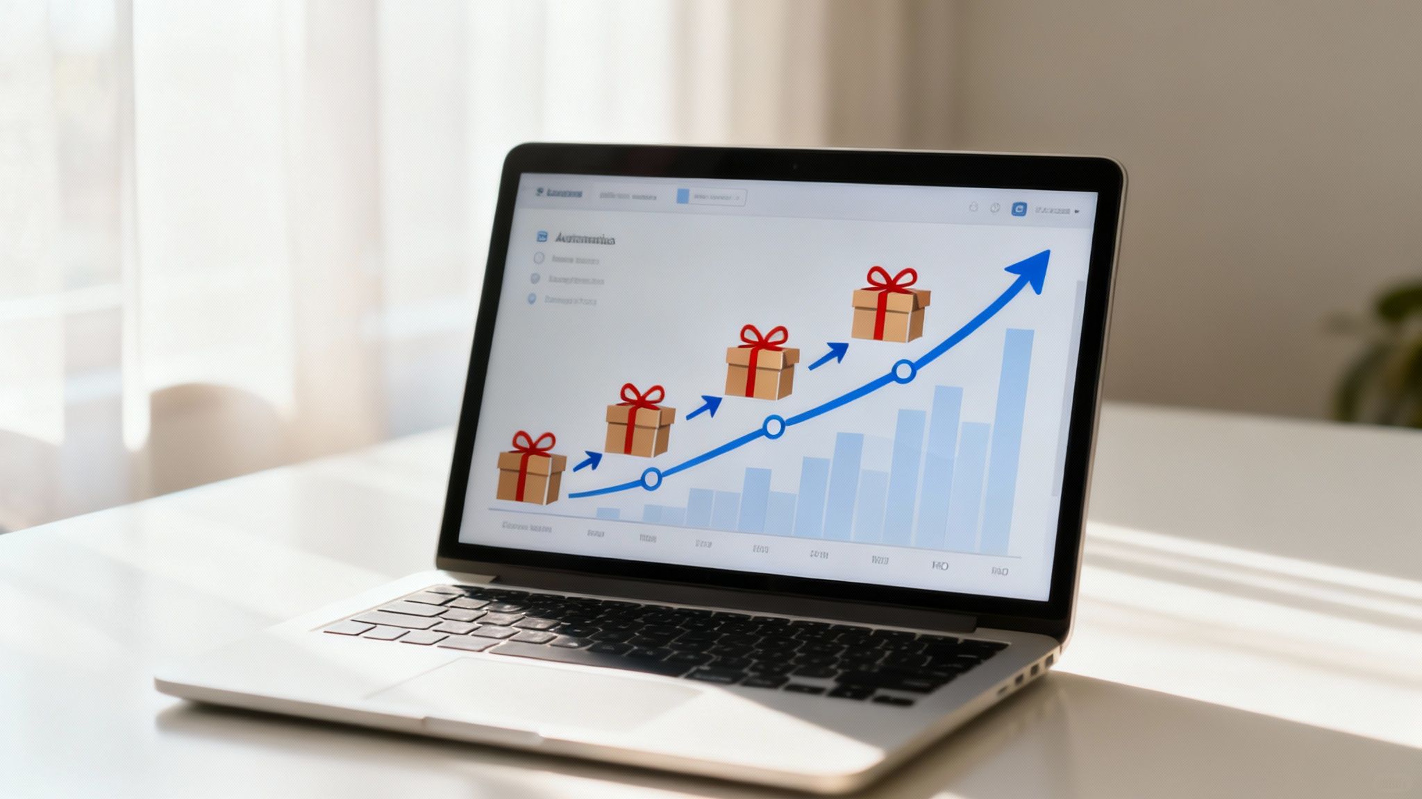 A person using a specialized software on a tablet to manage an influencer gifting campaign, with product boxes ready for shipping in the background.