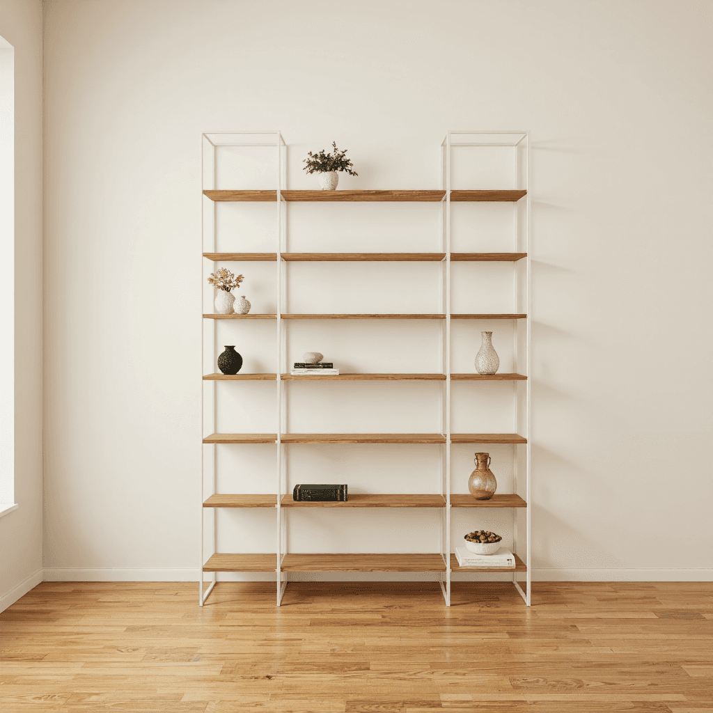 product photography of a decorative shelving unit for storage and display