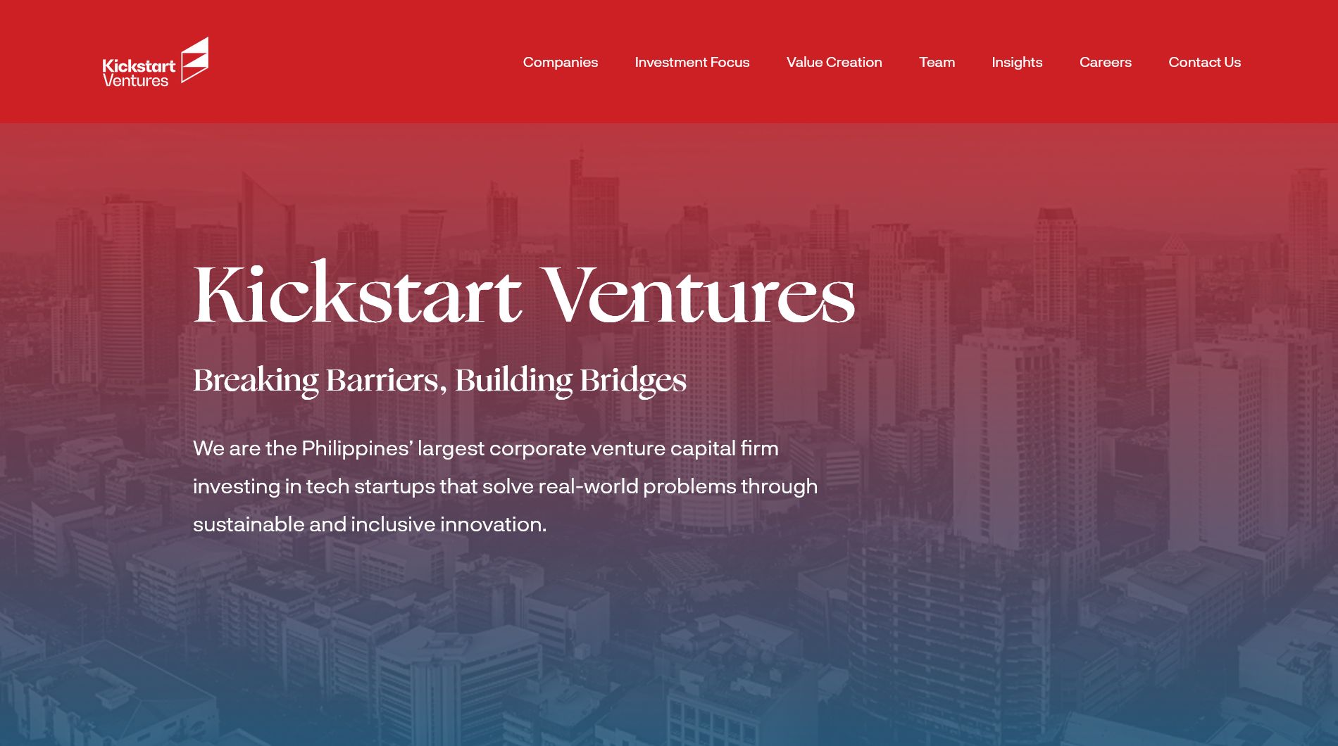 The homepage of Kickstart Ventures
