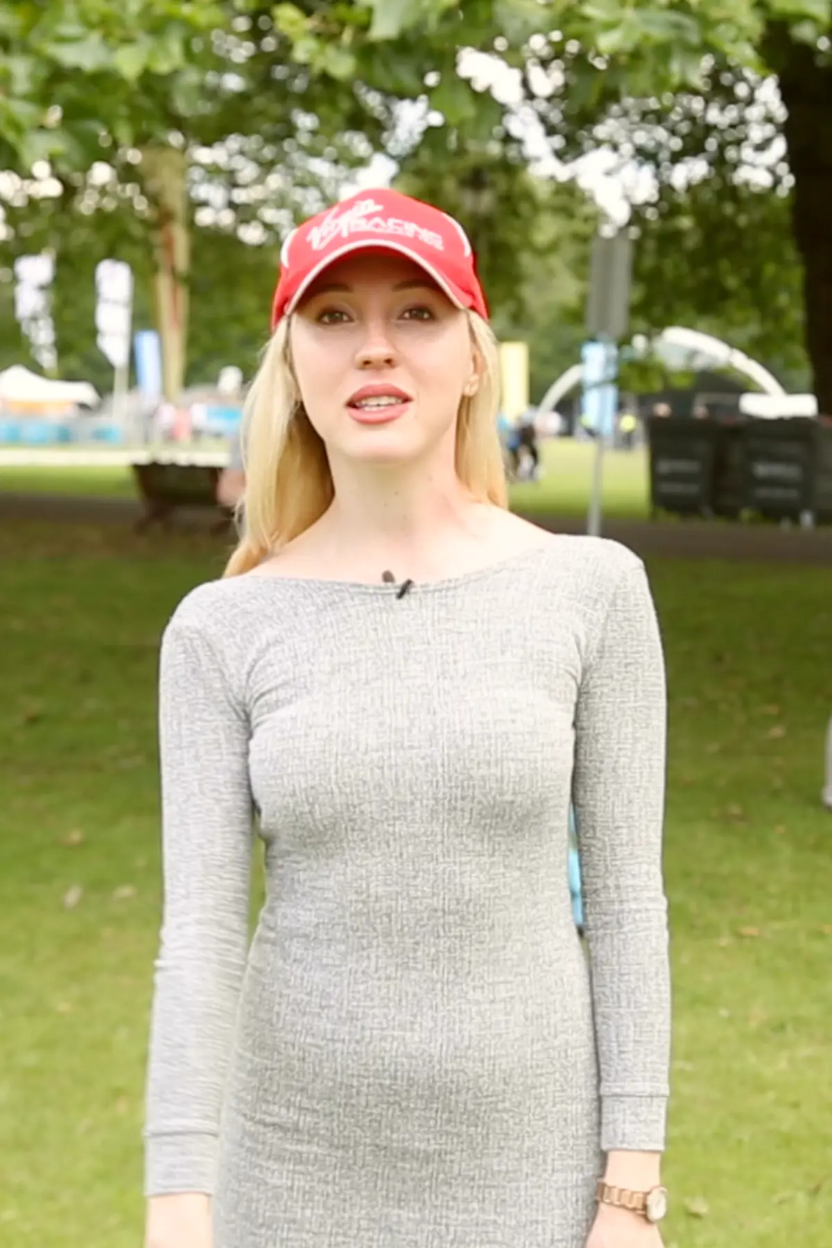 Agent Blonde portrait in a simple dress during the Richard Branson documentary