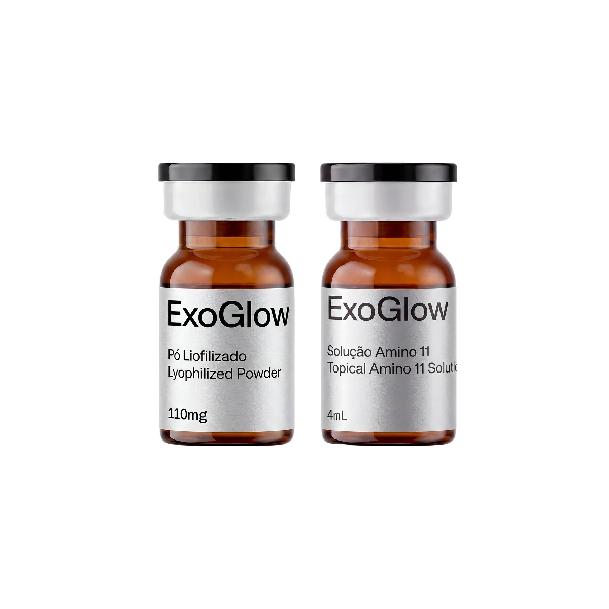 Ampola de exossomos faciais liofilizados e ampola de solução ativado amino11 com 11 aminoácidos, ambos da marca PALIND'OR