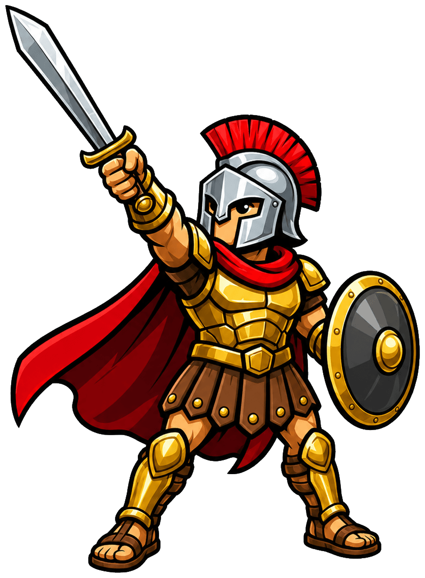 Spartan warrior raising sword in victory — forge your edge with T-Boost Scan