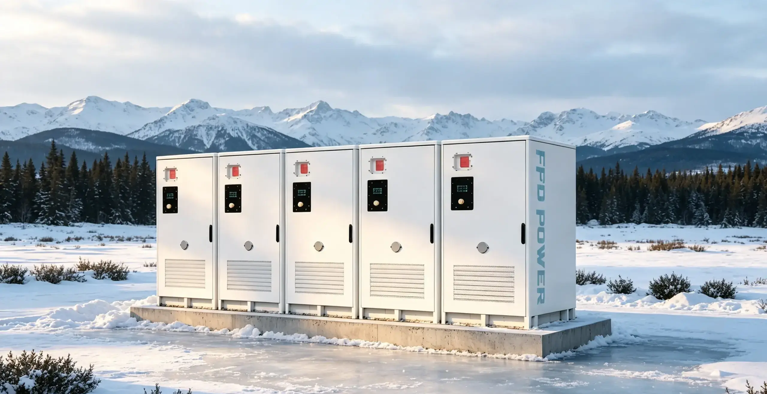 FFD‑POWER BESS cabinet front‑panel HMI screen showing real‑time battery operating data
