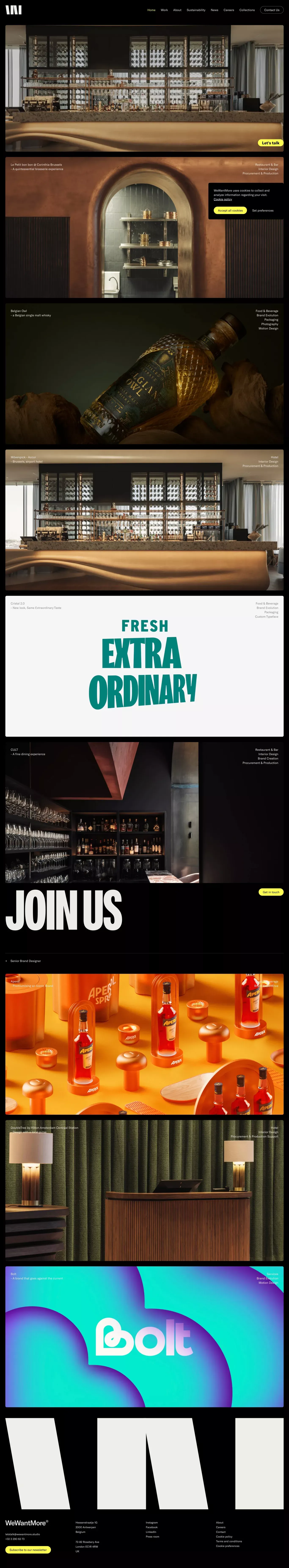 WeWantMore Design Studio portfolio page screenshot showcasing Advertising and Design design