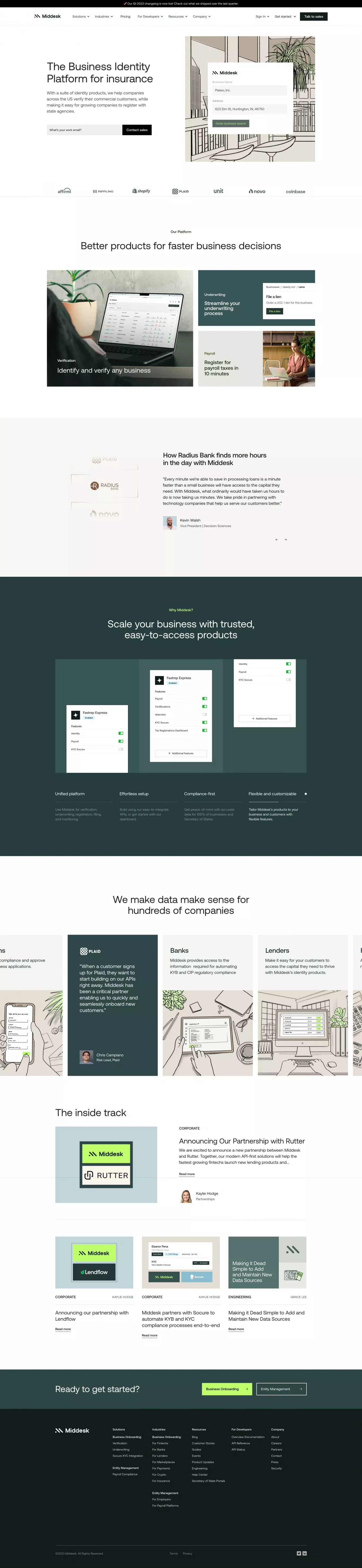 Middesk landing page screenshot showcasing Tech and Finance design