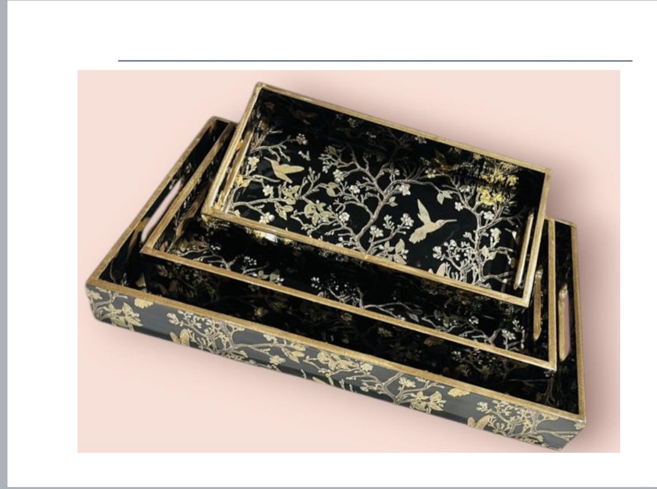 Handcrafted MDF serving trays with bird design set of three