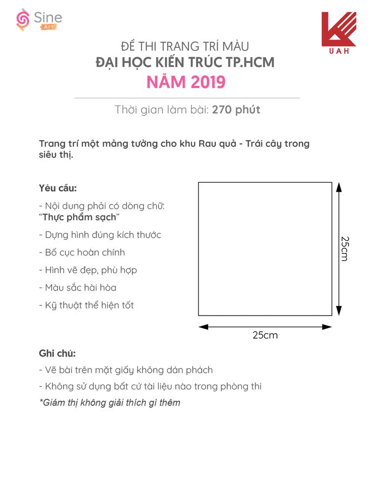 Đề thi trang trí màu Đại học Kiến Trúc TP.HCM 2019