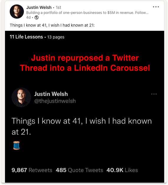 Social Selling Examples Repurpose LinkedIn Twitter | Breakcold