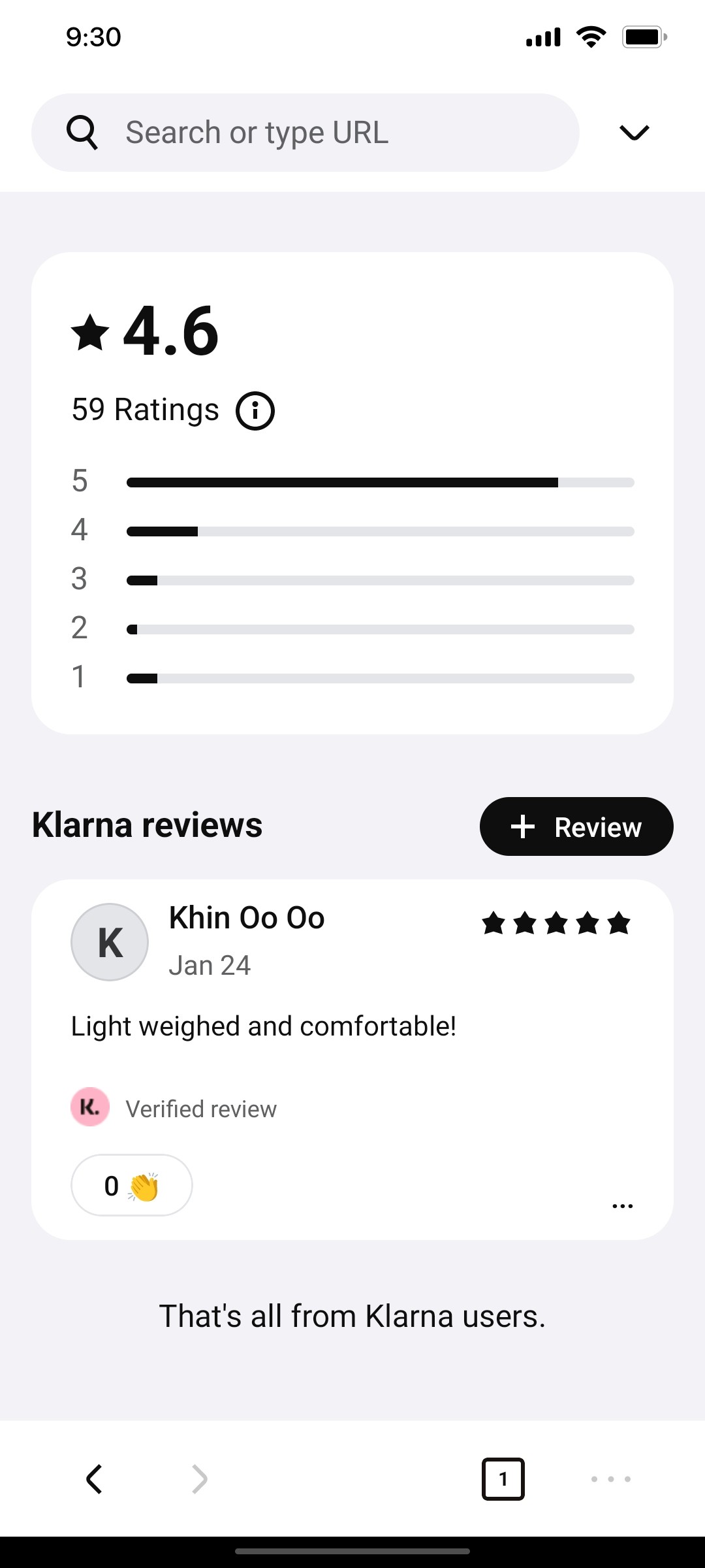 Klarna Review Screen 
