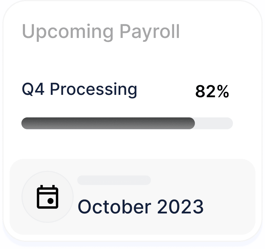 Upcoming payroll card showing Q4 progress