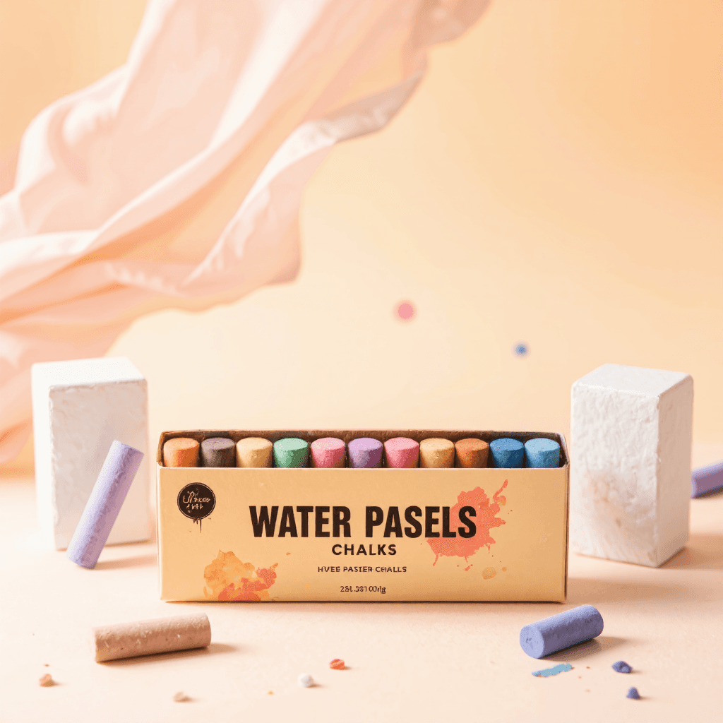product photography of box of pastel chalks