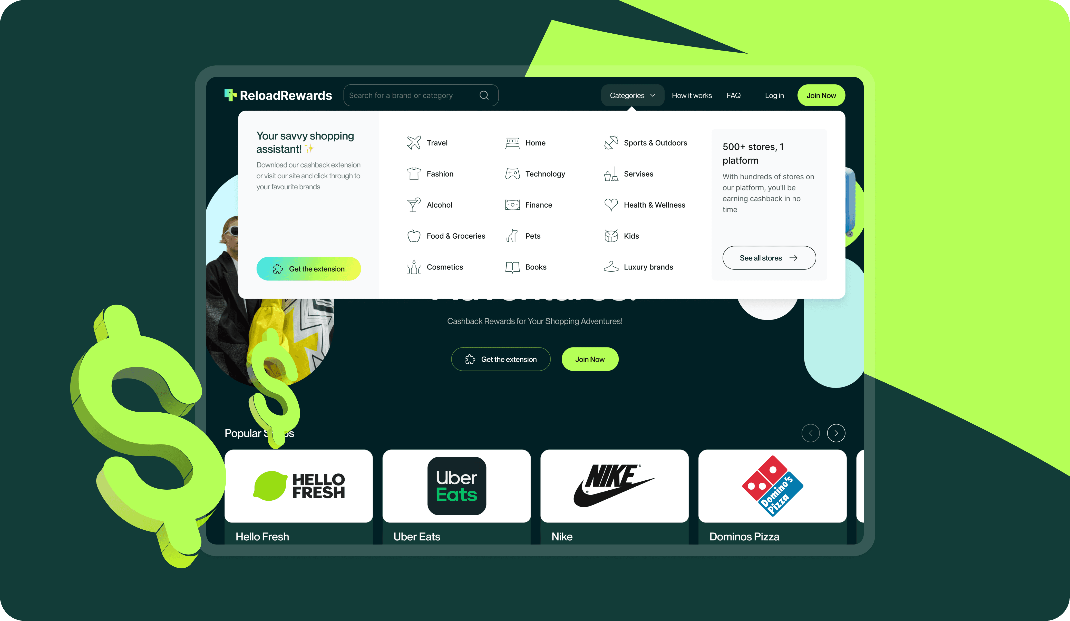 A digital interface displaying various financial options and payment methods with a green and black design.