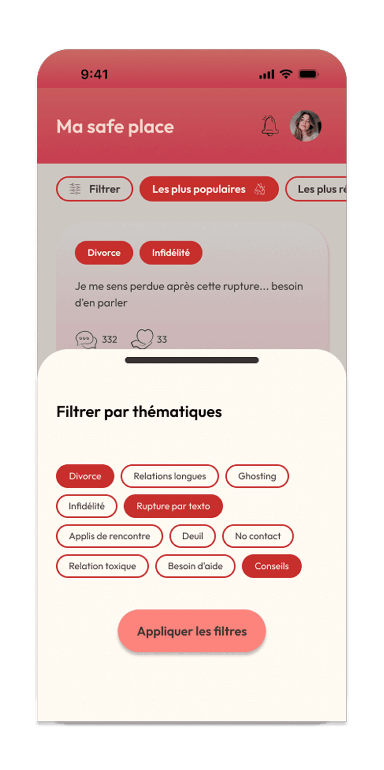 éléments de navigation de l'application