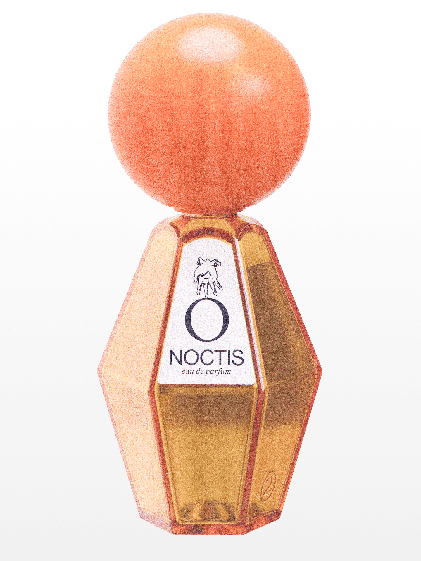 Packshot of the CIRCÉ perfume by FEVVERS. A deep blue faceted glass bottle with a glossy cool-toned blue spherical cap. The label shows a line-drawn clown figure and the name CIRCÉ.