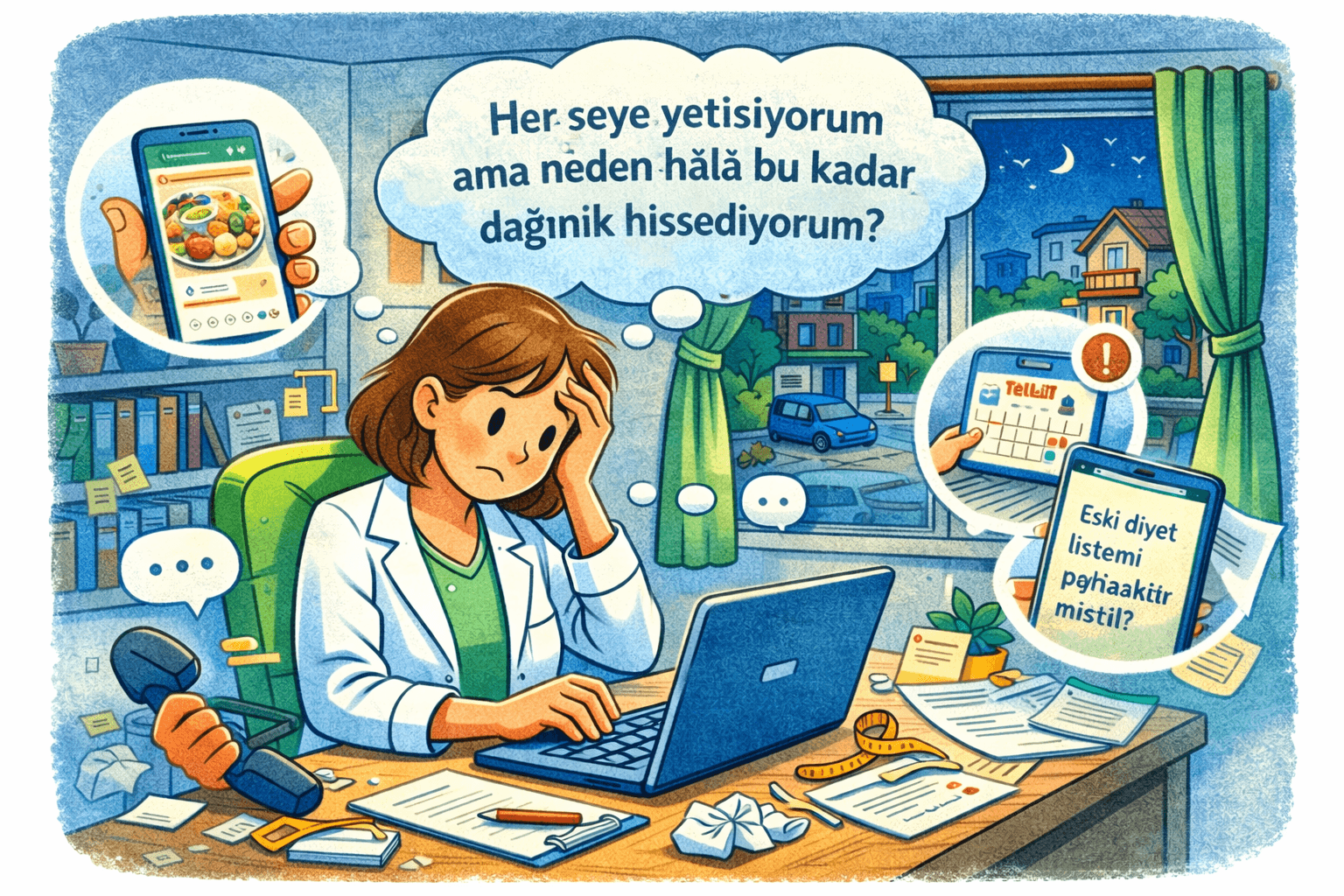 Günün ortasında bir danışan WhatsApp’tan öğün fotoğrafı atmış, bir diğeri randevusunu ertelemek için aramış, üçüncüsü ise eski diyet listesini e-postayla istemiş olabilir.Diyetisyenlerin yaşadığı zorluklar