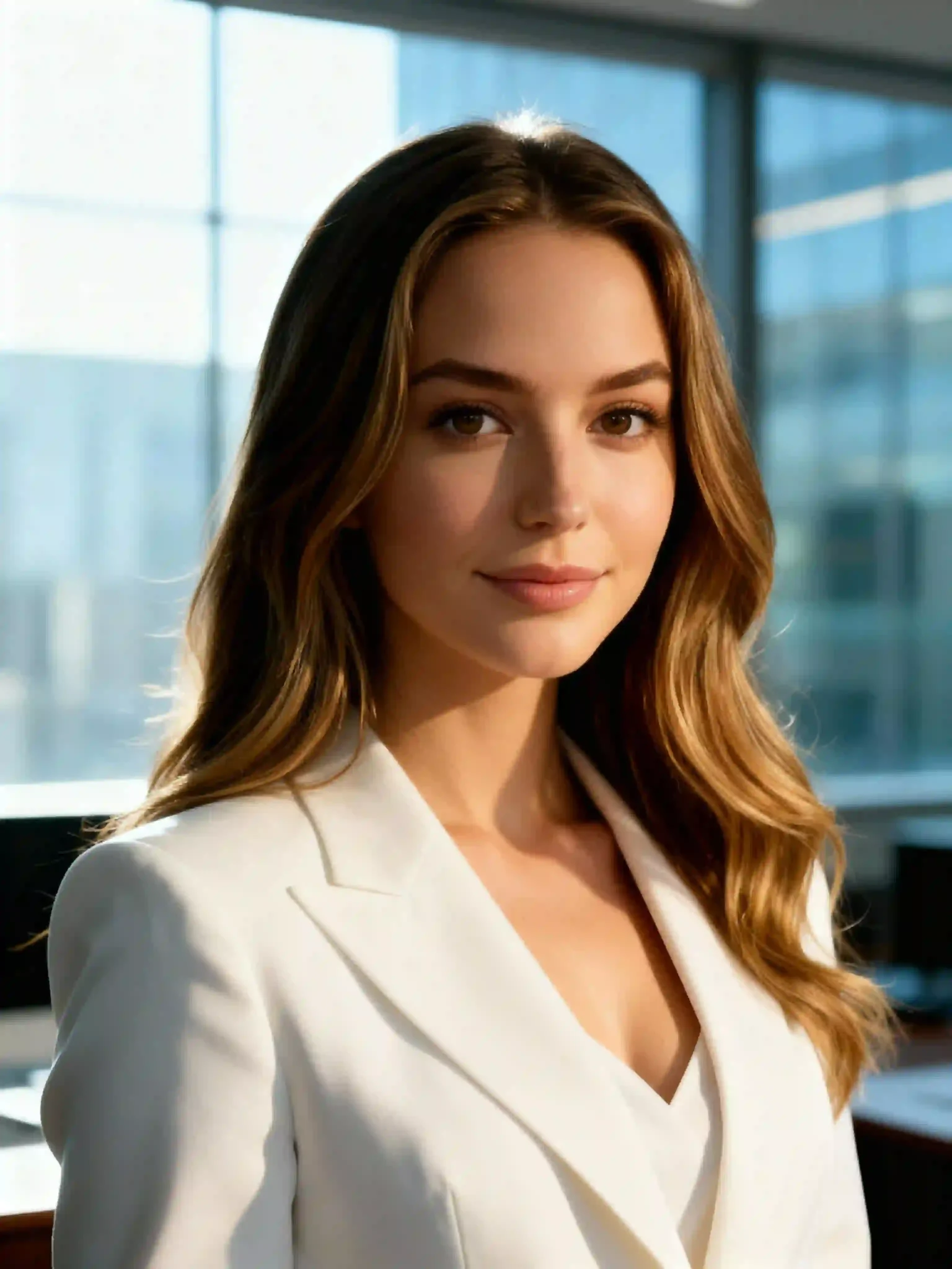 Free AI Headshot Generator, White suit female resume photo