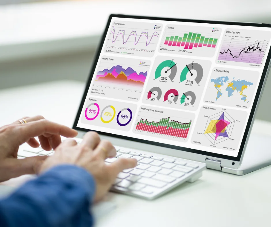 A marketer using Google Analytics on the laptop