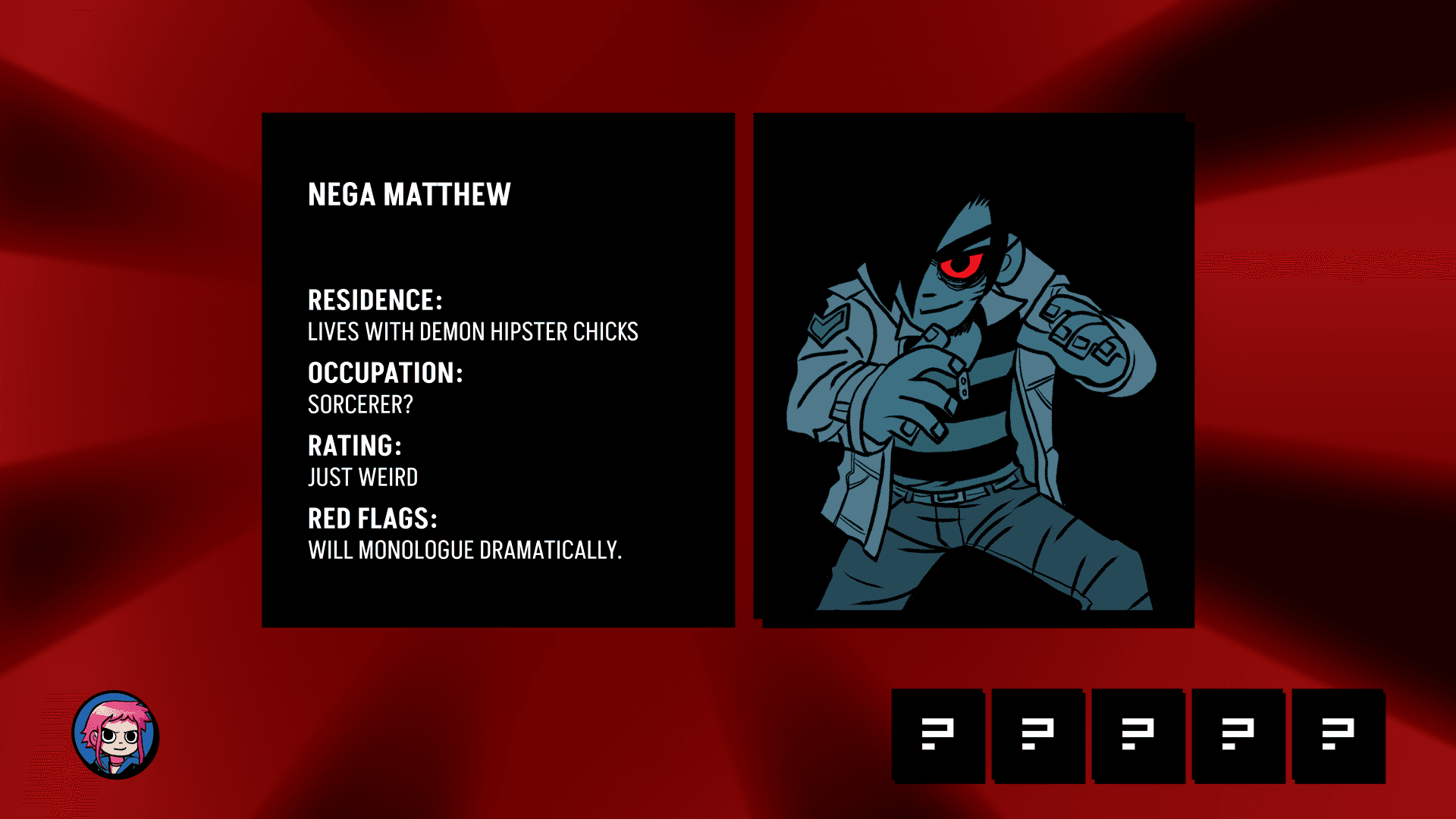 The same match shown twice — Matthew Patel's polished profile beside his Nega Matthew profile with its red flags