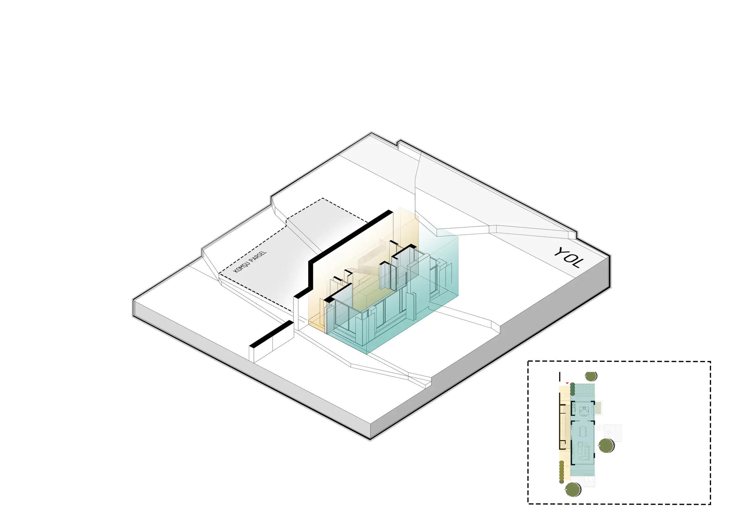 Diagram of the building mass developing on the site, step 6