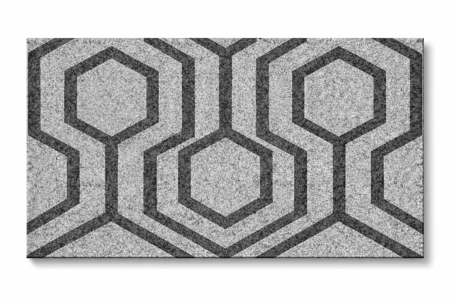 Close-up of Hexa stone tile featuring hexagonal pattern with textured finish and linear detailing