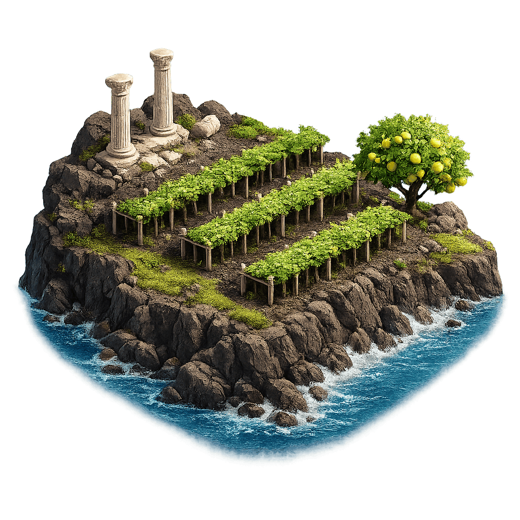 Artistic illustration of the Campania wine region.