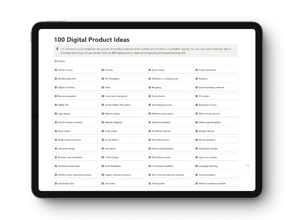 100 Digital Product Ideas