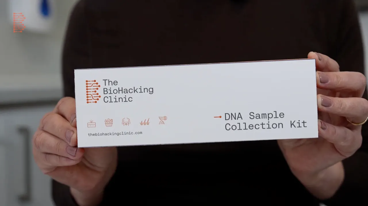 DNA sample collection kit shown on camera during an instructional tutorial video filmed for a local clinic.