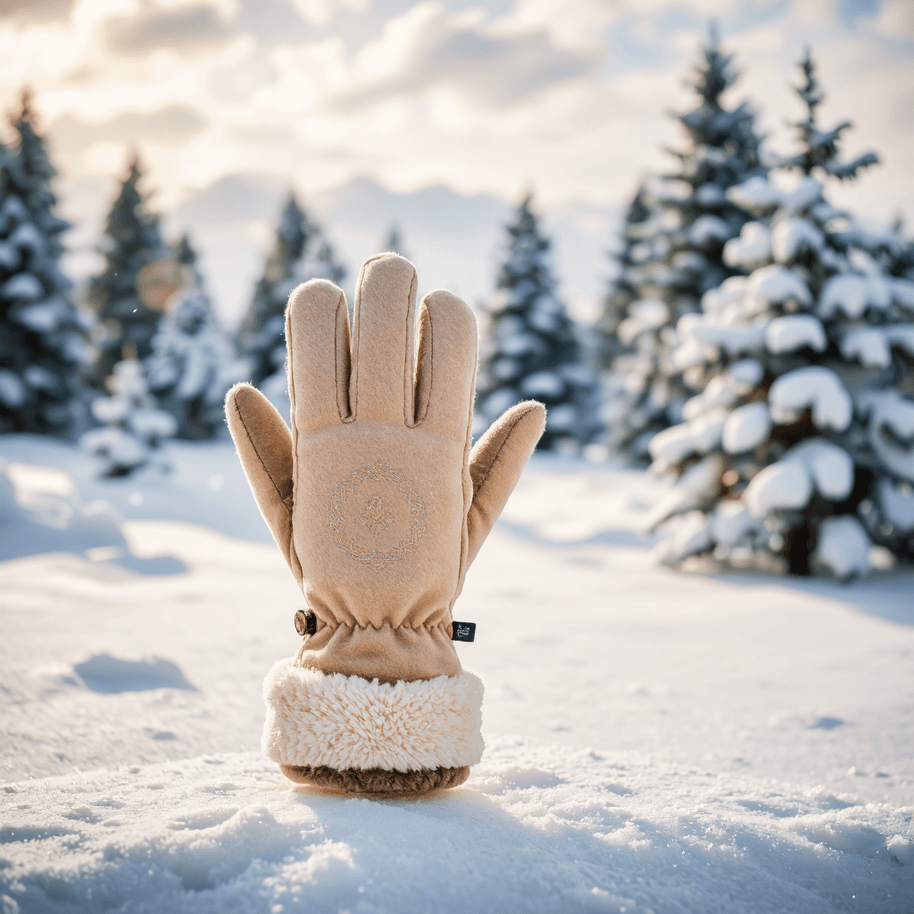 product photography of a pair of winter gloves with a soft lining