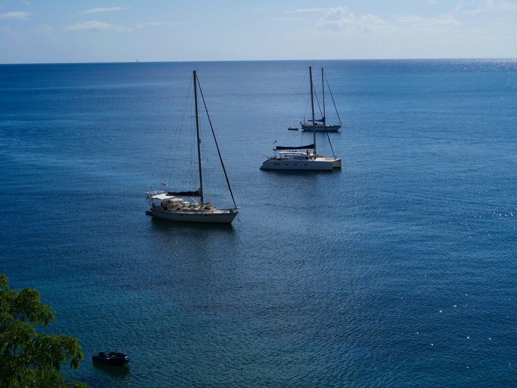 Sailing yachts at anchor off Martinique