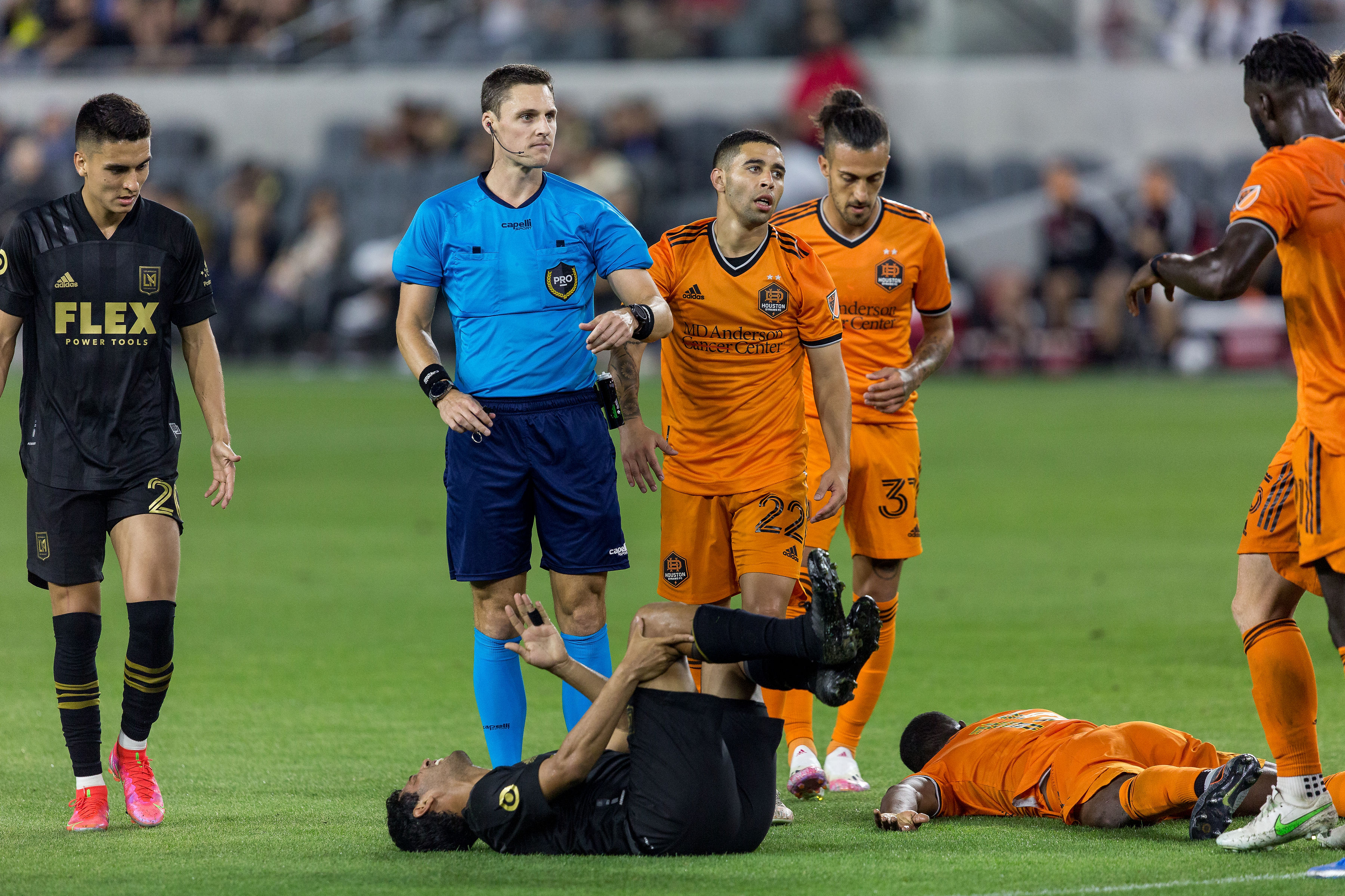 Carlos Vela fouled during match with Houston Dynamo photographed on assignment for Urban Pitch in Los Angeles Photos by Johnny Baru Media