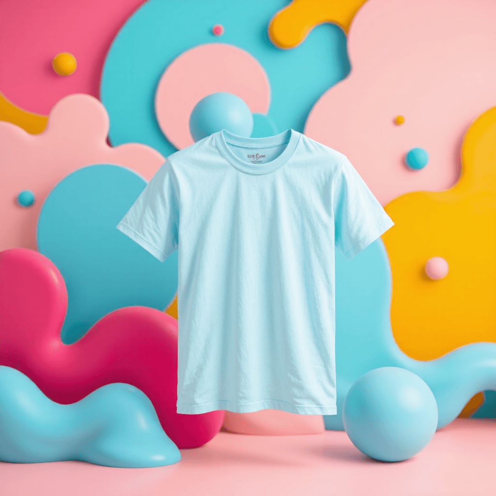 product photography of a short-sleeve t-shirt with a graphic design