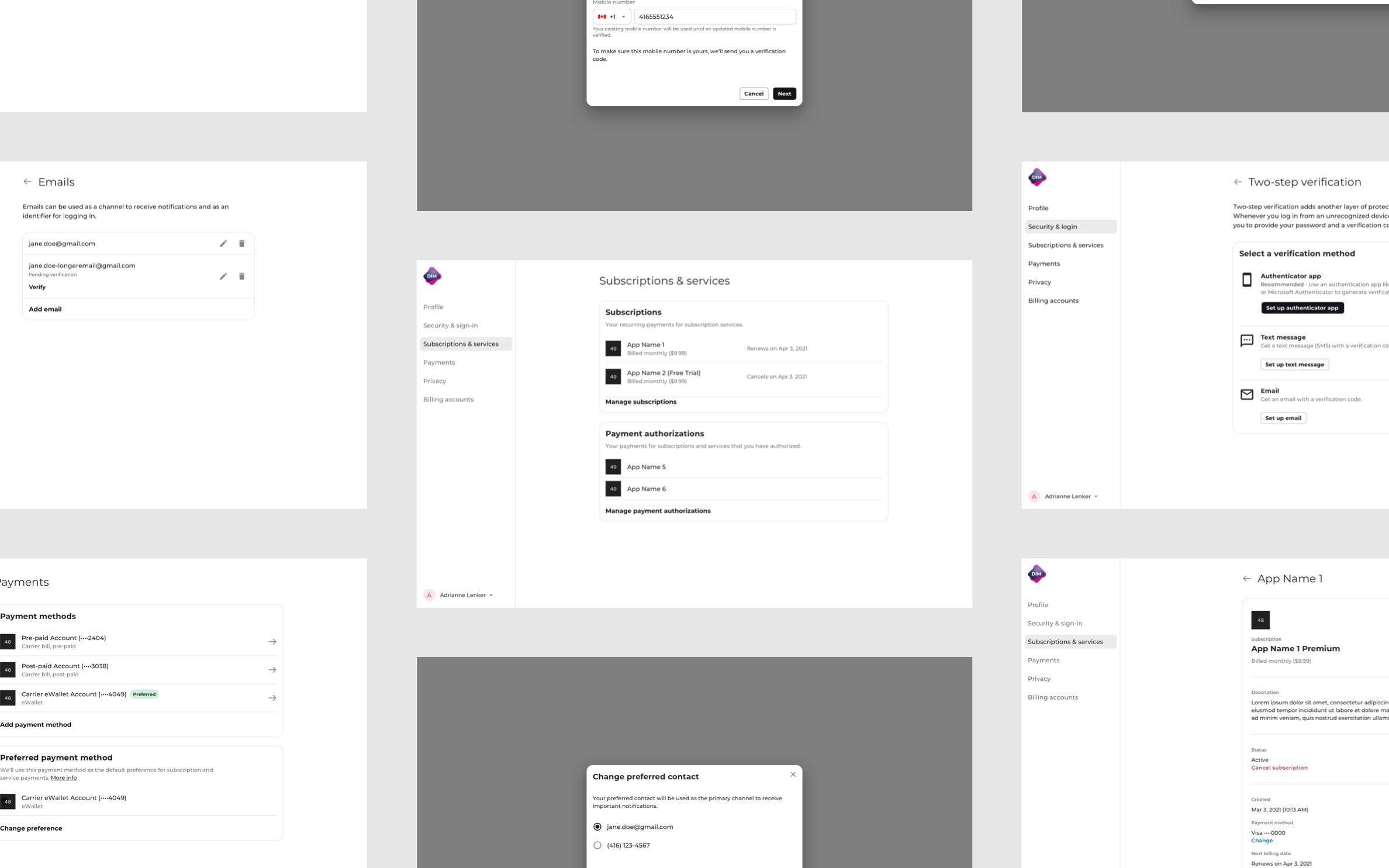 Various User Management screends (light theme, desktop).