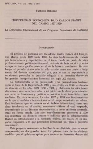 Prosperidad económica bajo Carlos Ibáñez del Campo, 1927-1929. La dimensión internacional de un programa económico de gobierno
