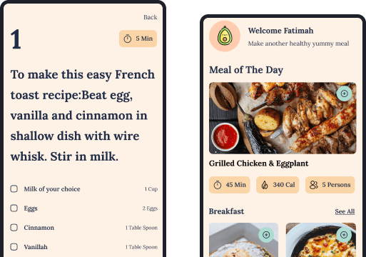 picture of healthy food recipes app ui design 