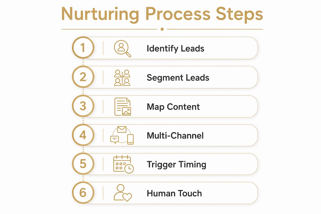 Vertical infographic showing lead nurturing steps
