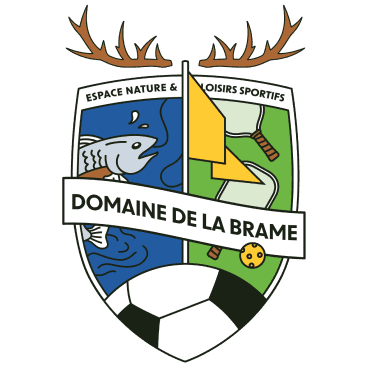 Blason du domaine de la brame représentant ces trois principales activités de loisirs sportifs en nature, la pêche, le footgolf et le pickelball