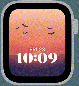 Spooky Vibes Halloween Apple Watch face with glowing night-time colour