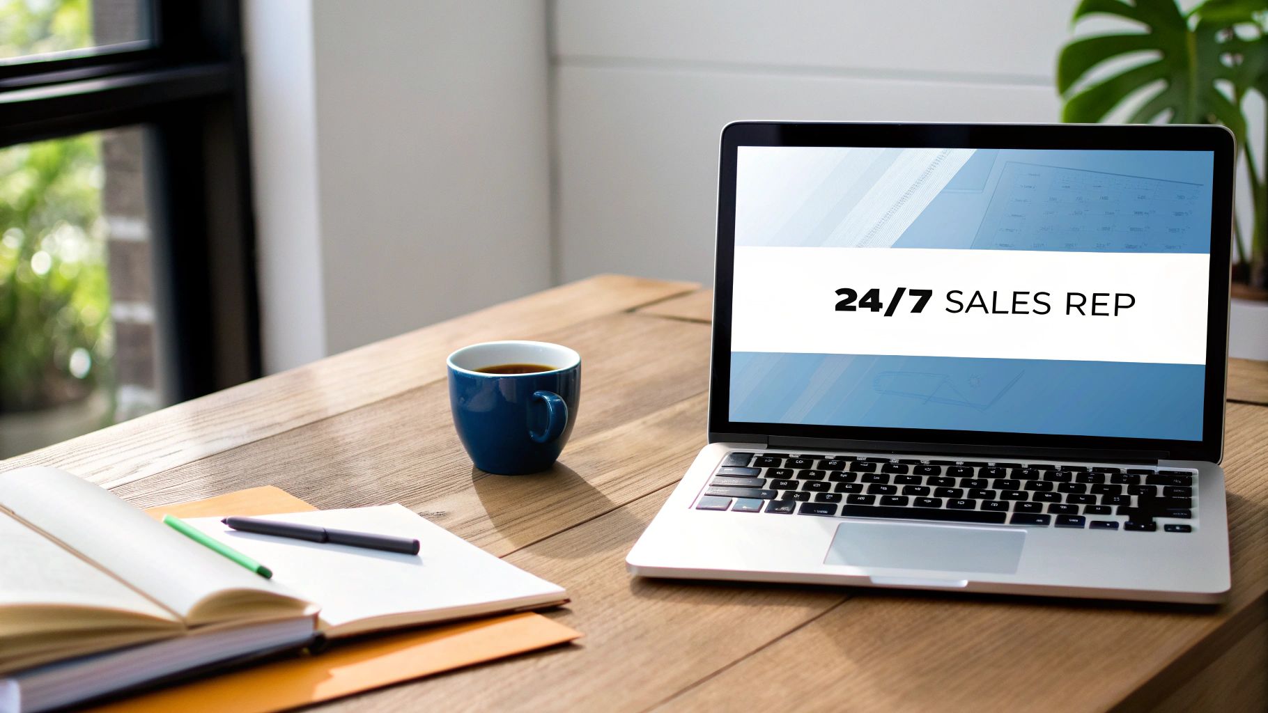 A clean, modern laptop screen displaying a software company's website interface.