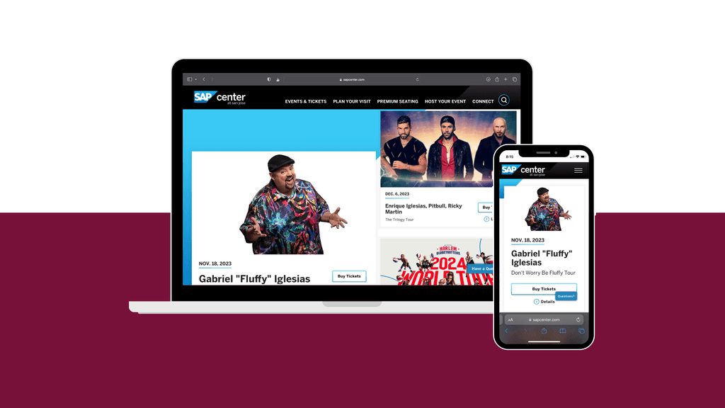 Desktop and Mobile views of SAP Center's website redesign