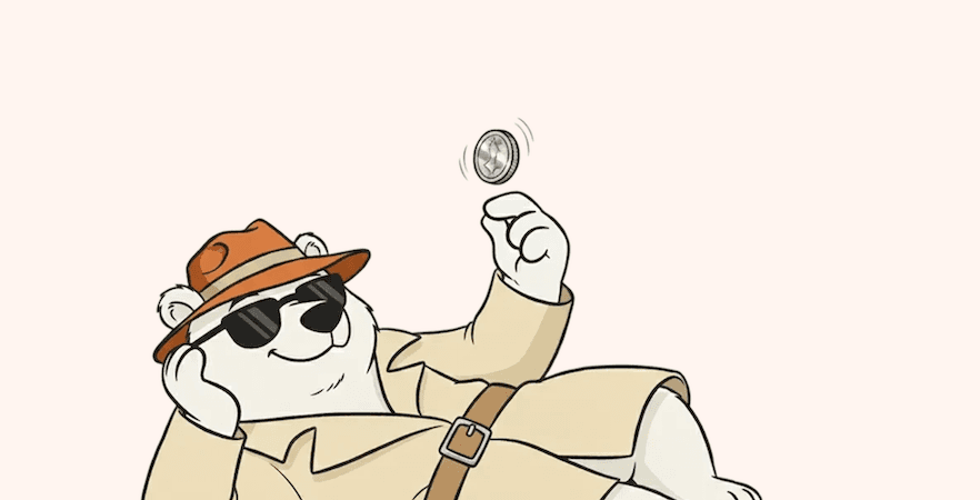 Illustration of a bear tossing a coin