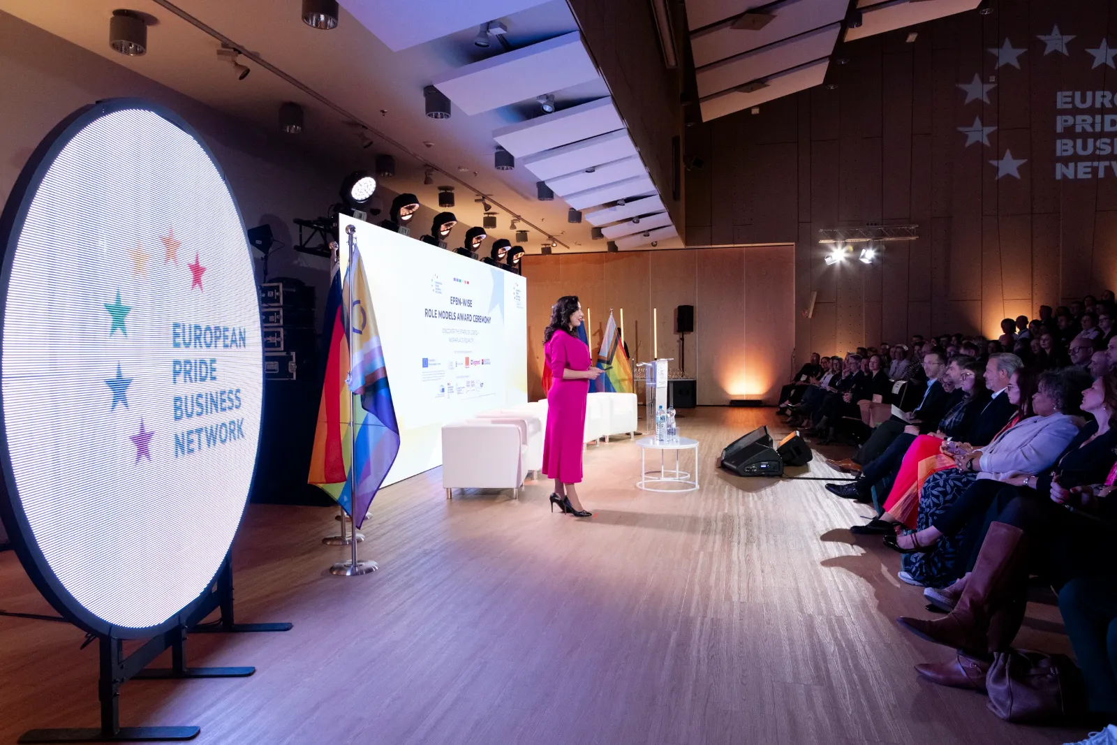 EPBN WISE Role Model gala, female speaker on stage