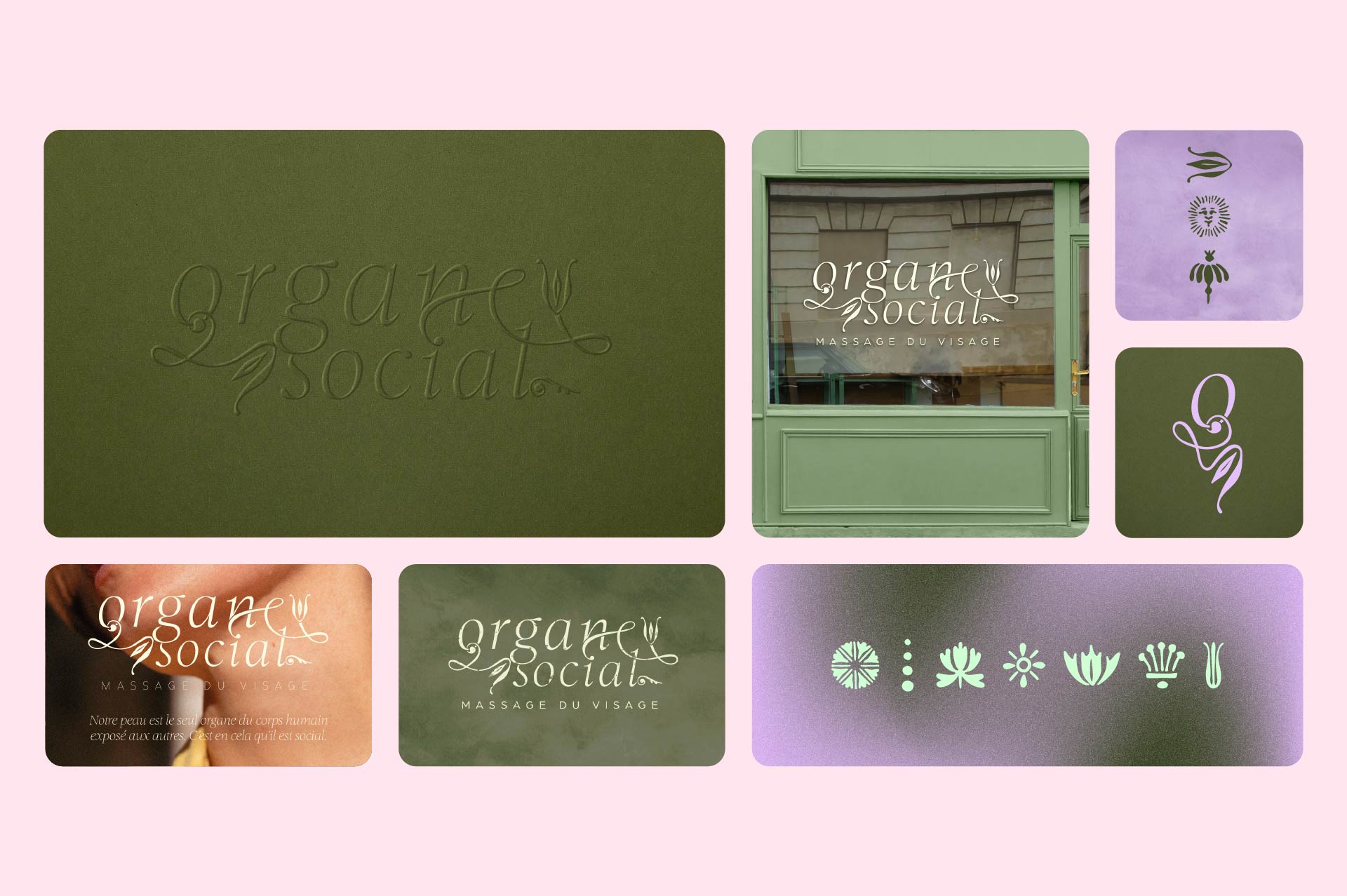 planche de brand book présentant l’identité visuelle Organe Sociale, logo, typographie et univers graphique de la marque de soins