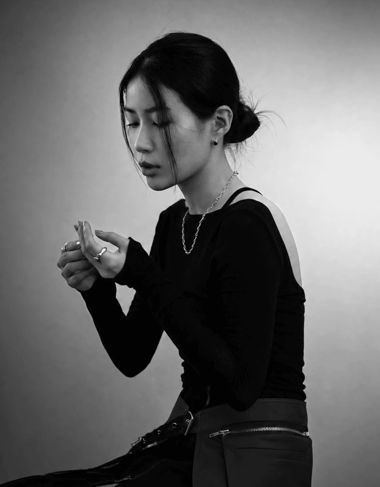 greyscale photography of woman