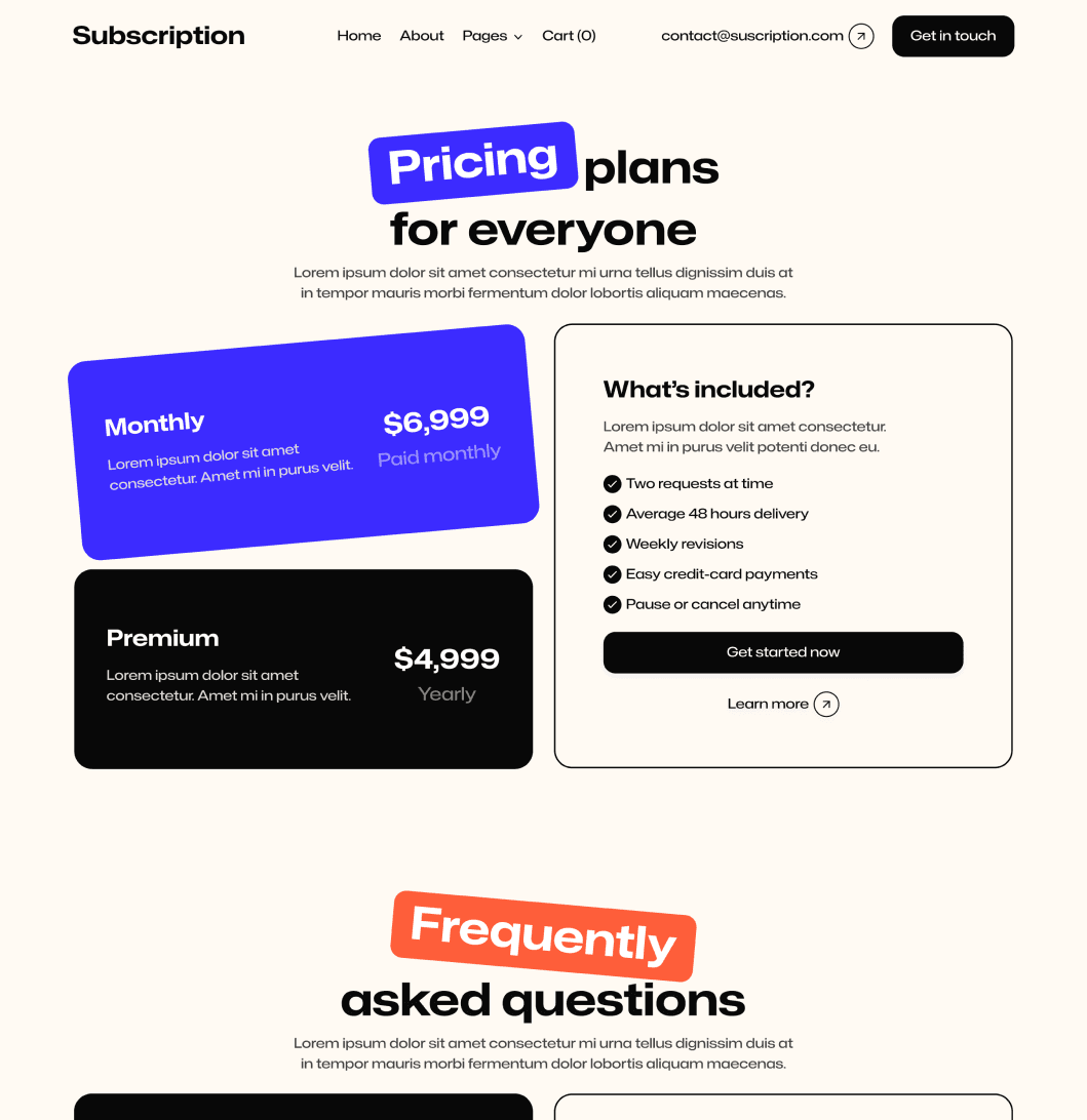 Subscription X - Pricing V3 Page - Design Subscription Agency Framer Template