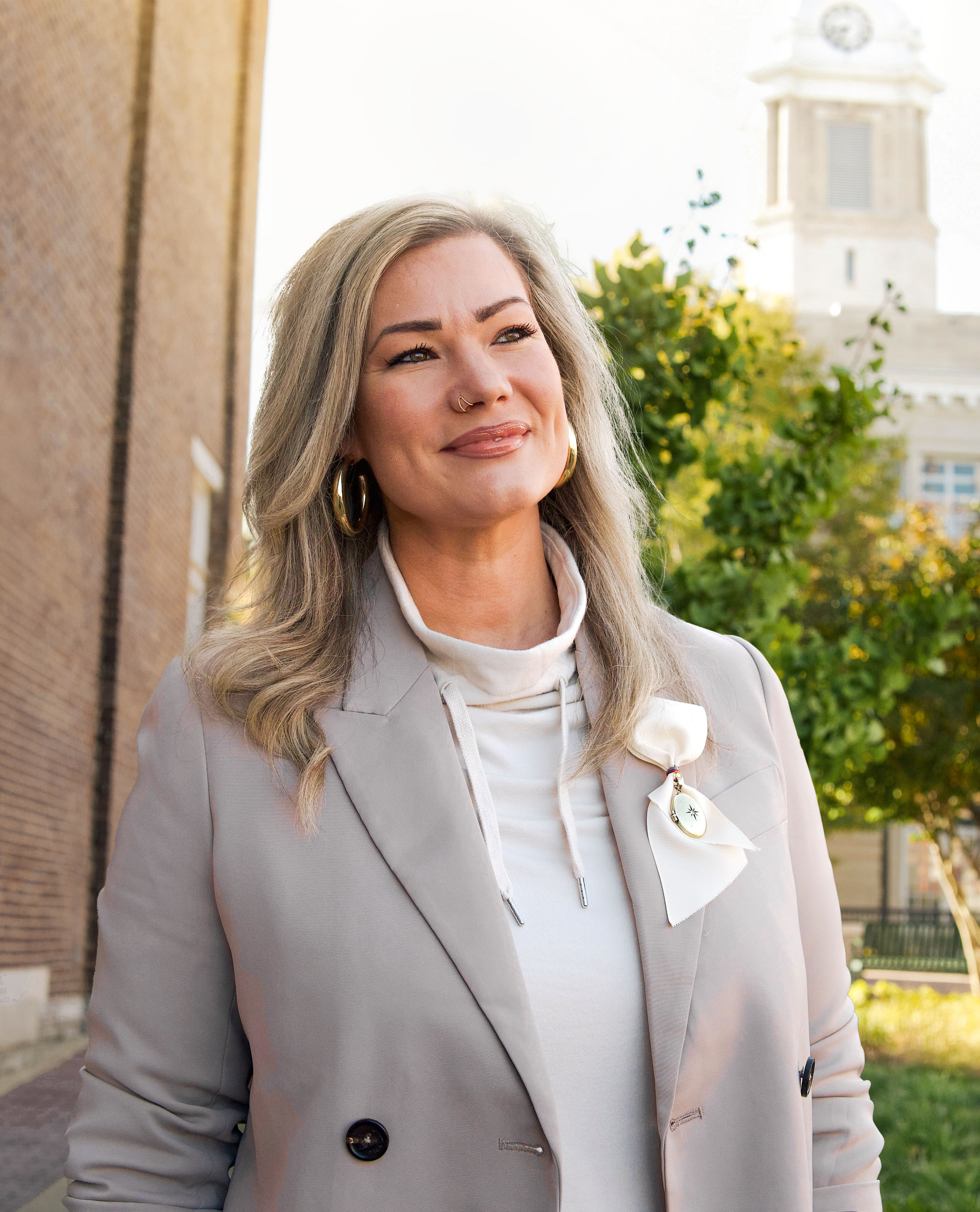 Lauren Pinkston, standing near the courthouse in Columbia, TN