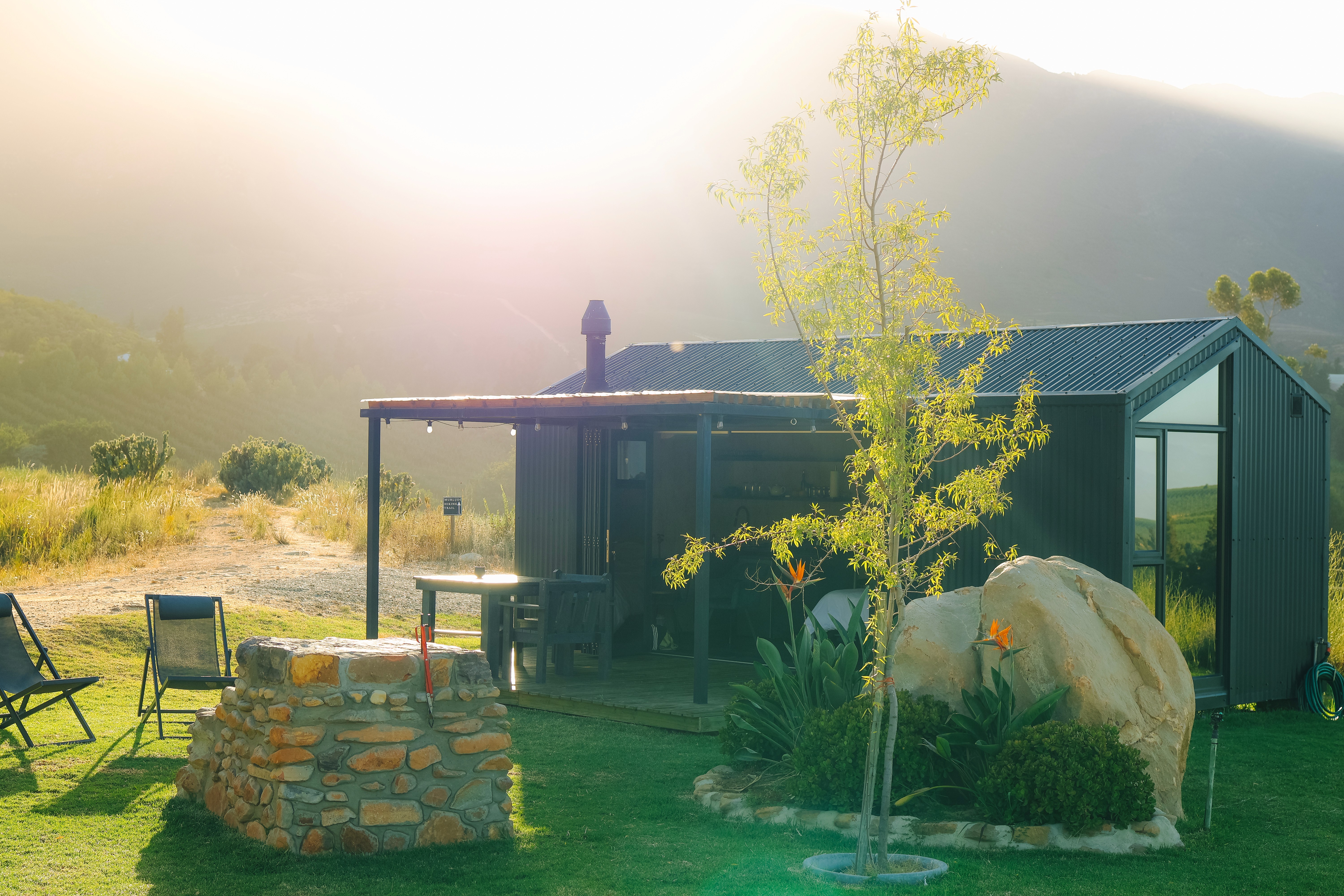 cabin with golden hour