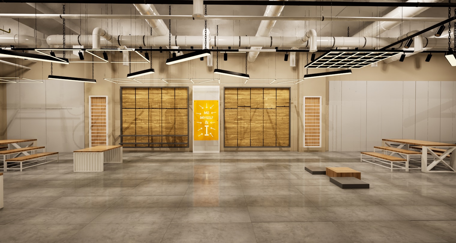 Representative flexible-format showroom interior with open floor area